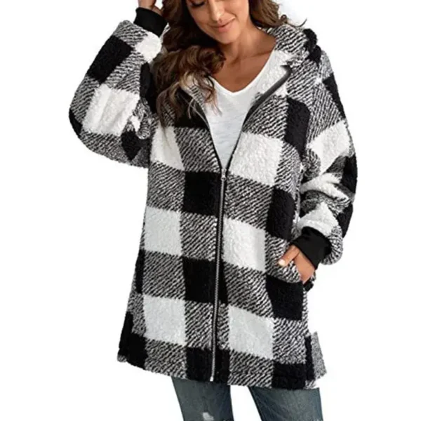 Autumn Winter Women New Long Sleeve Jacket Grid Hooded Loose Plus Size Women Clothing Large Size Keep Warm Female Outerwear